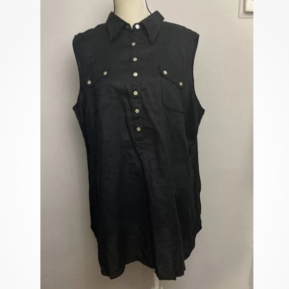 Avenue Tops - 10-3 Avenue black top Shirt button up 100% linen tunic 22 24 NWT NEW